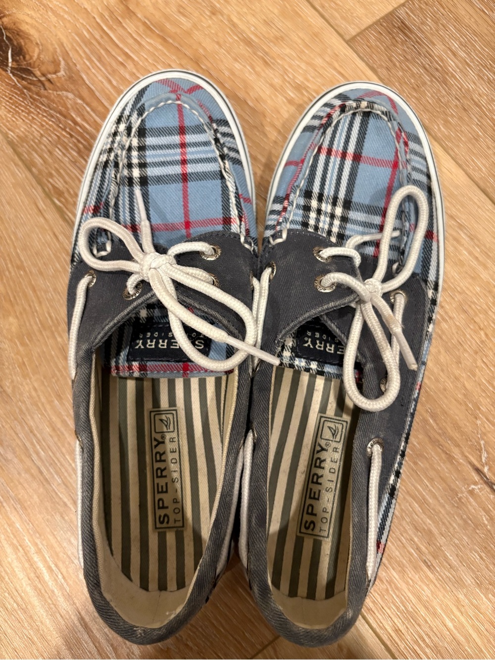 Women Sperry Top Slider  Blue Plaid Boat Shoes- Size 6 - Picture 6 of 10